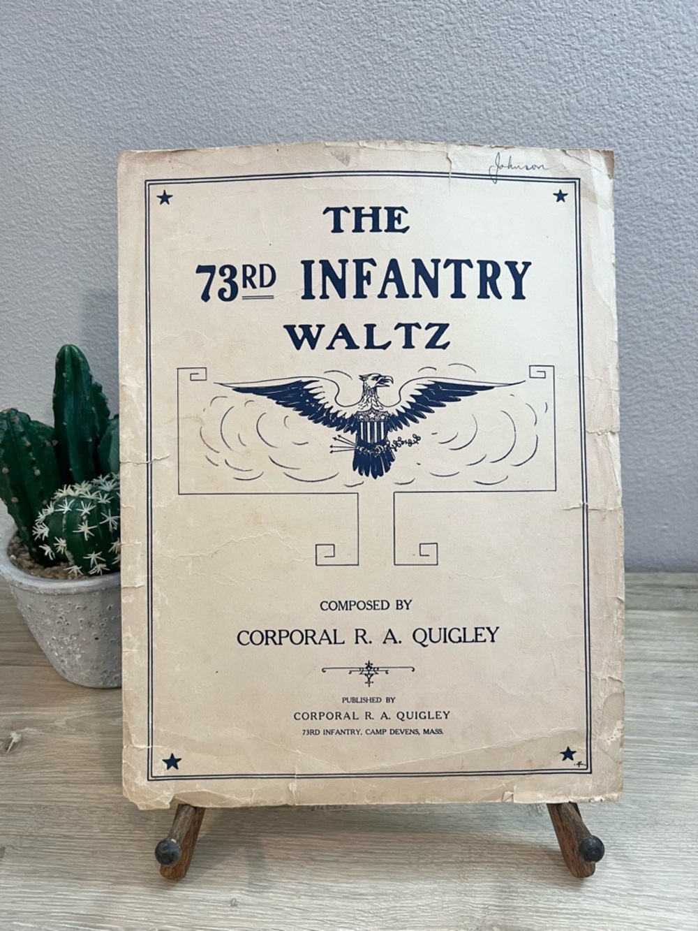 Antique 1918 73rd Infantry Waltz Sheet Music‎ WWI Camp Devens Quigley
